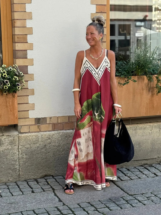 Printed A-Line Strappy Maxi Dress