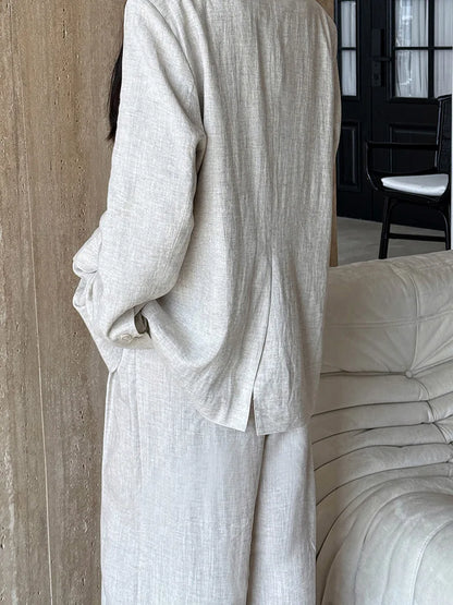 Linen-Blend Blazer and Wide-Leg Trouser Set