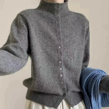 Stand-Collar Button Knit Cardigan