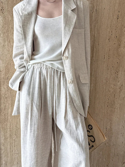 Linen-Blend Blazer and Wide-Leg Trouser Set