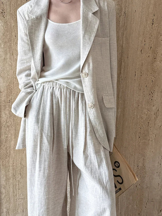 Linen-Blend Blazer and Wide-Leg Trouser Set