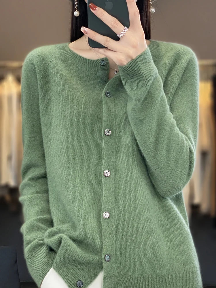 Fine Wool-Blend O-Neck Cardigan