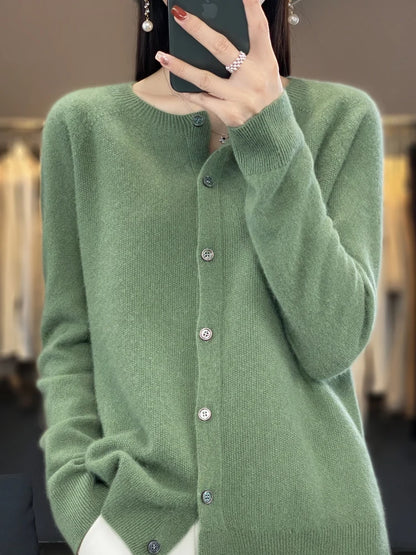 Fine Wool-Blend O-Neck Cardigan