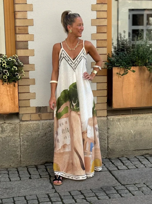 Printed A-Line Strappy Maxi Dress