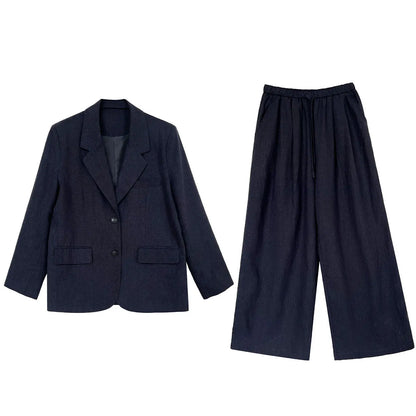 Linen-Blend Blazer and Wide-Leg Trouser Set