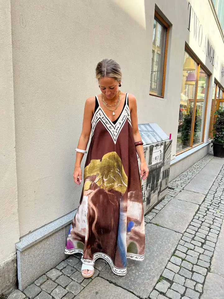 Printed A-Line Strappy Maxi Dress