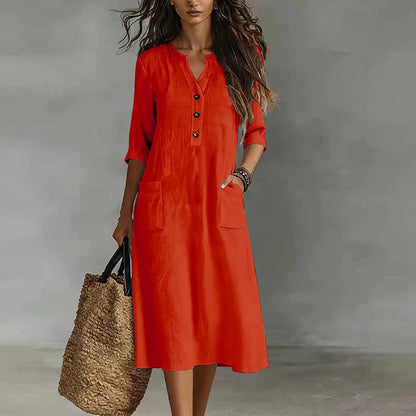 Half-Sleeve Midi Dress with Pockets