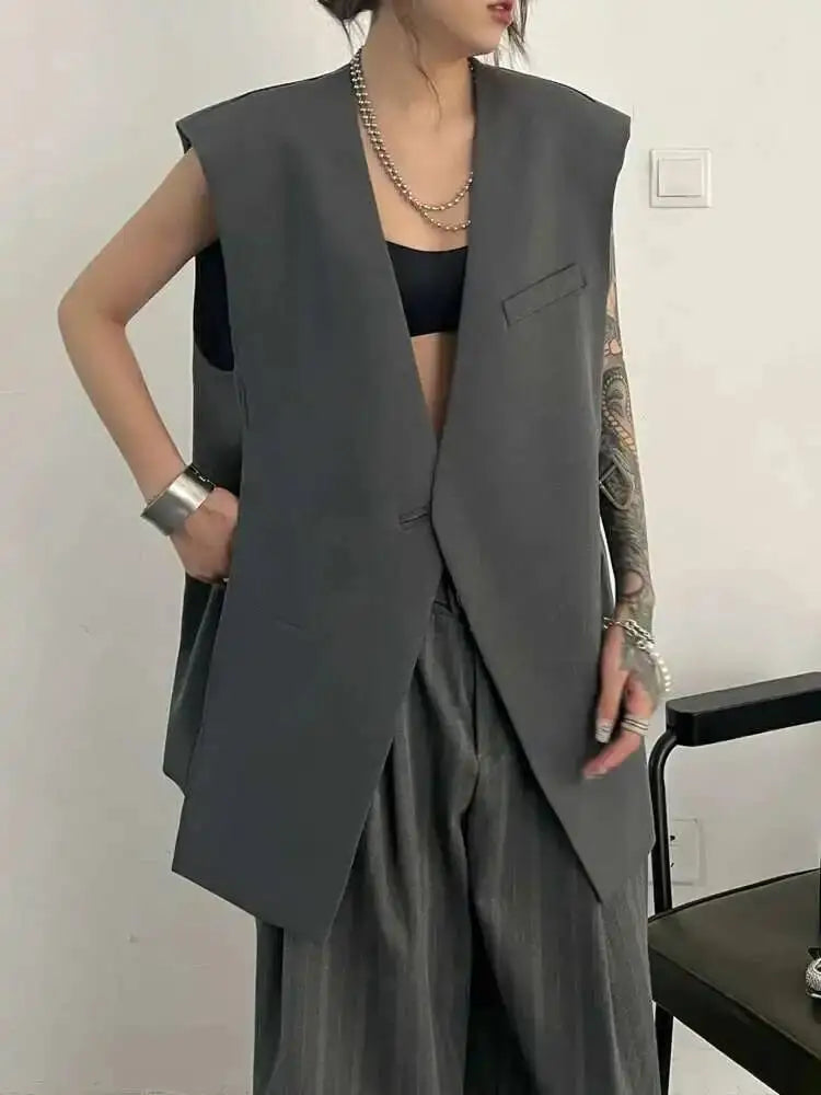 Sleeveless Notched Blazer Vest