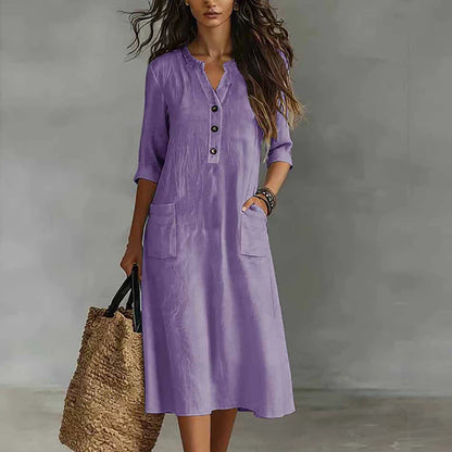 Half-Sleeve Midi Dress with Pockets