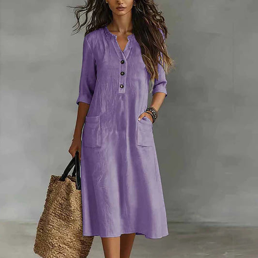 Half-Sleeve Midi Dress with Pockets
