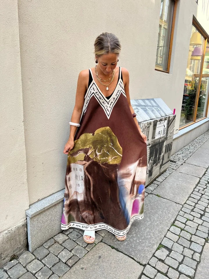 Printed A-Line Strappy Maxi Dress