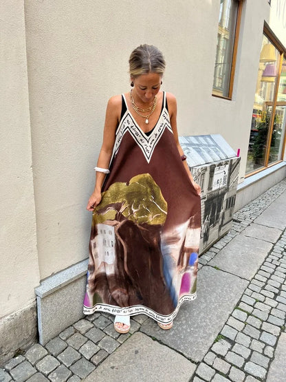 Printed A-Line Strappy Maxi Dress