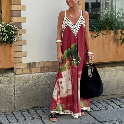 Printed A-Line Strappy Maxi Dress