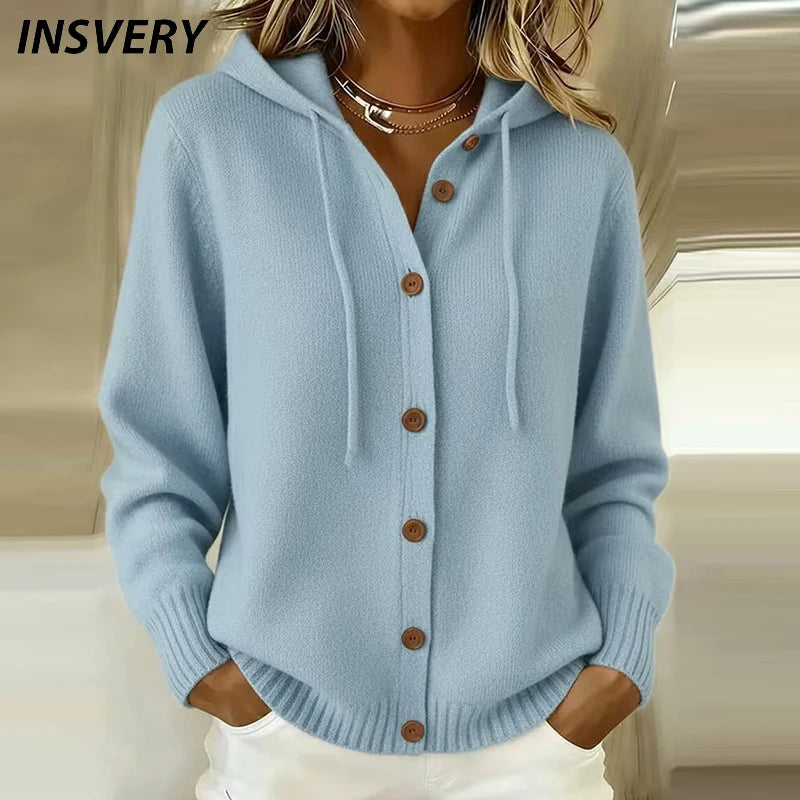 Loose Hooded Button Cardigan