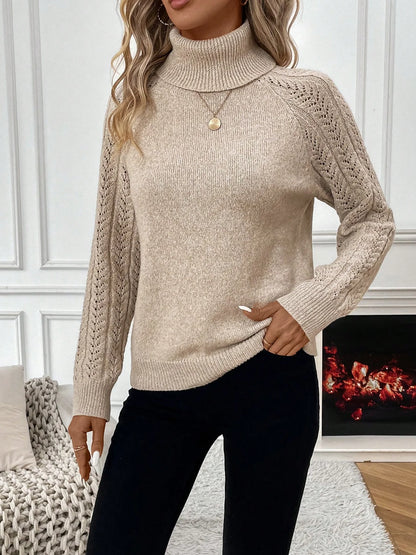 High-Neck Open-Weave Pullover