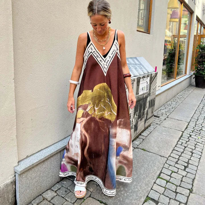 Printed A-Line Strappy Maxi Dress