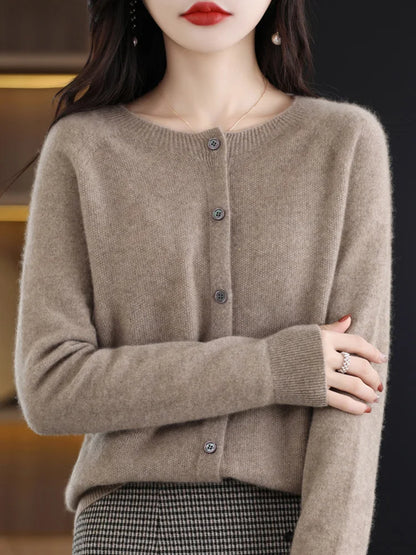 Fine Wool-Blend O-Neck Cardigan