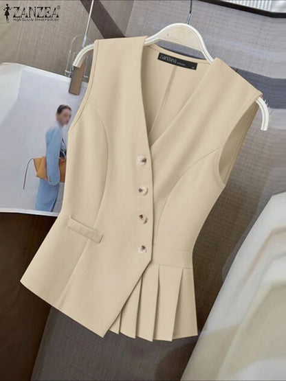 Gestept vest met diagonale knoopsluiting en plooizoom