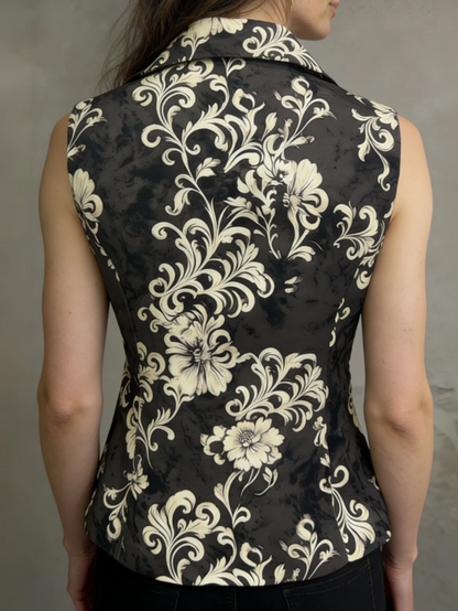 Printed Lapel Waistcoat with Faux Pockets
