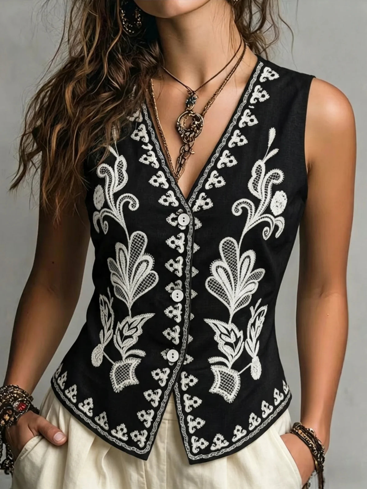 Embroidered Cotton Waistcoat