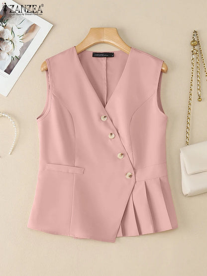 Gestept vest met diagonale knoopsluiting en plooizoom