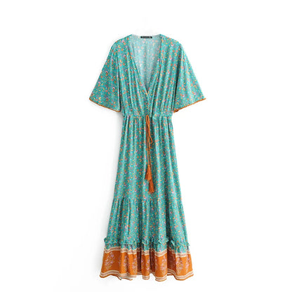 Floral Tassel-Trim Bohemian Maxi Dress