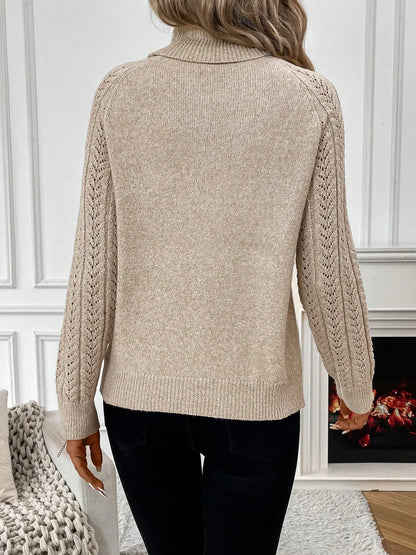 High-Neck Open-Weave Pullover