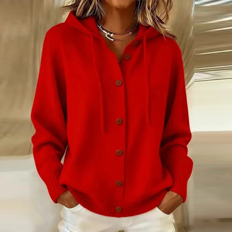 Loose Hooded Button Cardigan
