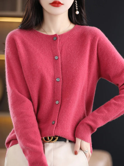 Fine Wool-Blend O-Neck Cardigan