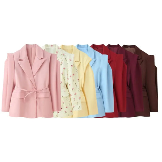 Tie-Sash Shrug-Shoulder Blazer Coat