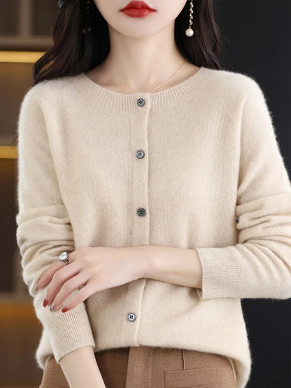 Fine Wool-Blend O-Neck Cardigan