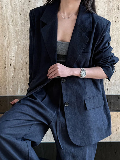Linen-Blend Blazer and Wide-Leg Trouser Set