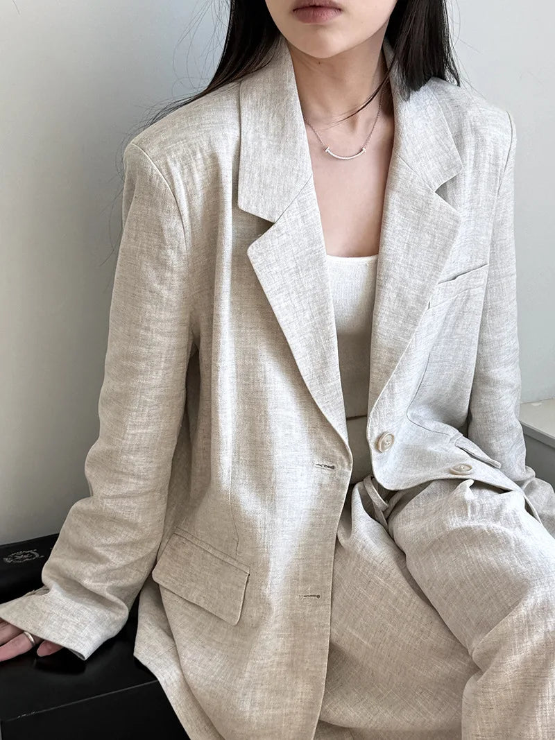 Linen-Blend Blazer and Wide-Leg Trouser Set