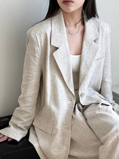 Linen-Blend Blazer and Wide-Leg Trouser Set