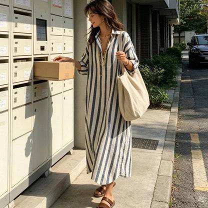 Striped V-Neck Shirt Dress