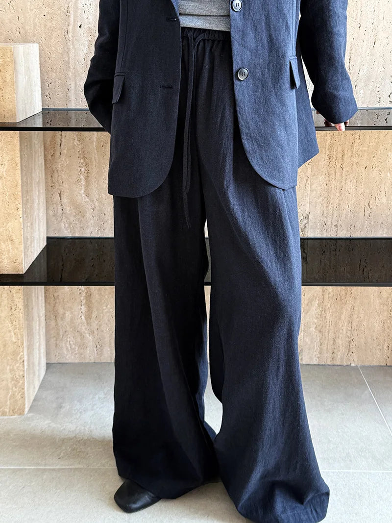 Linen-Blend Blazer and Wide-Leg Trouser Set