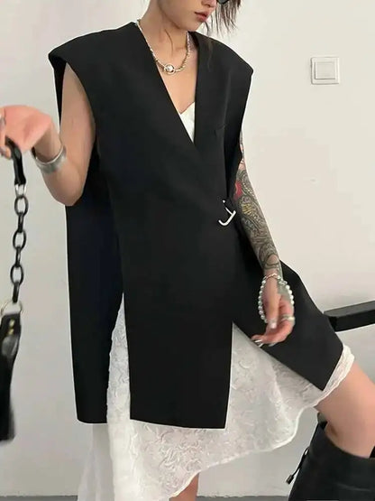 Sleeveless Notched Blazer Vest