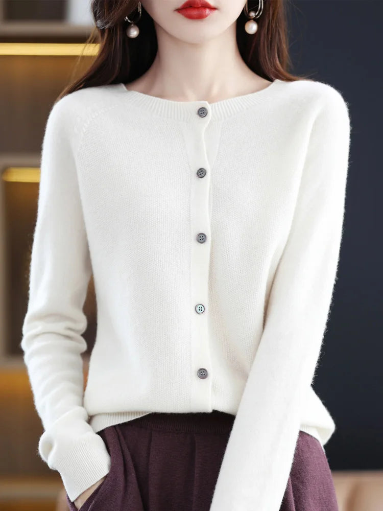 Fine Wool-Blend O-Neck Cardigan