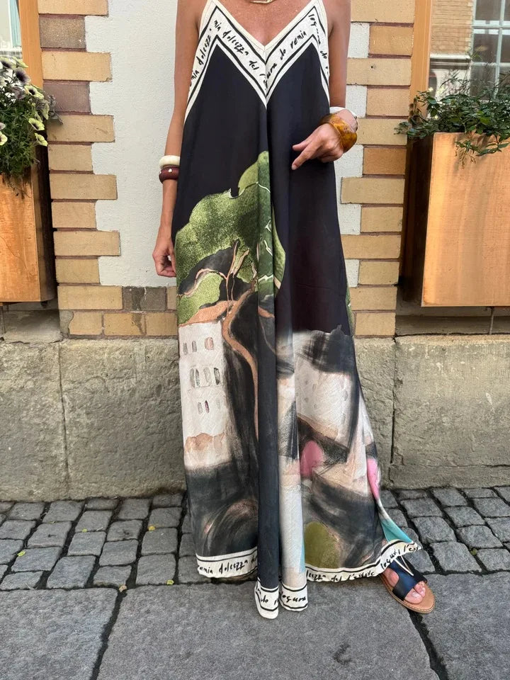 Printed A-Line Strappy Maxi Dress