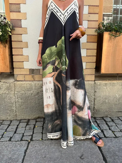 Printed A-Line Strappy Maxi Dress
