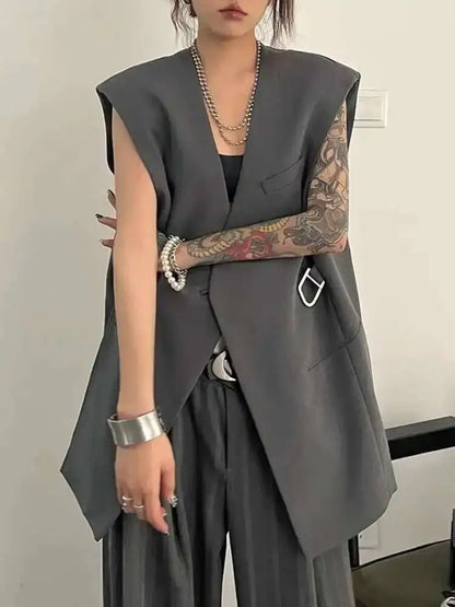 Sleeveless Notched Blazer Vest