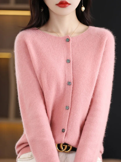 Fine Wool-Blend O-Neck Cardigan