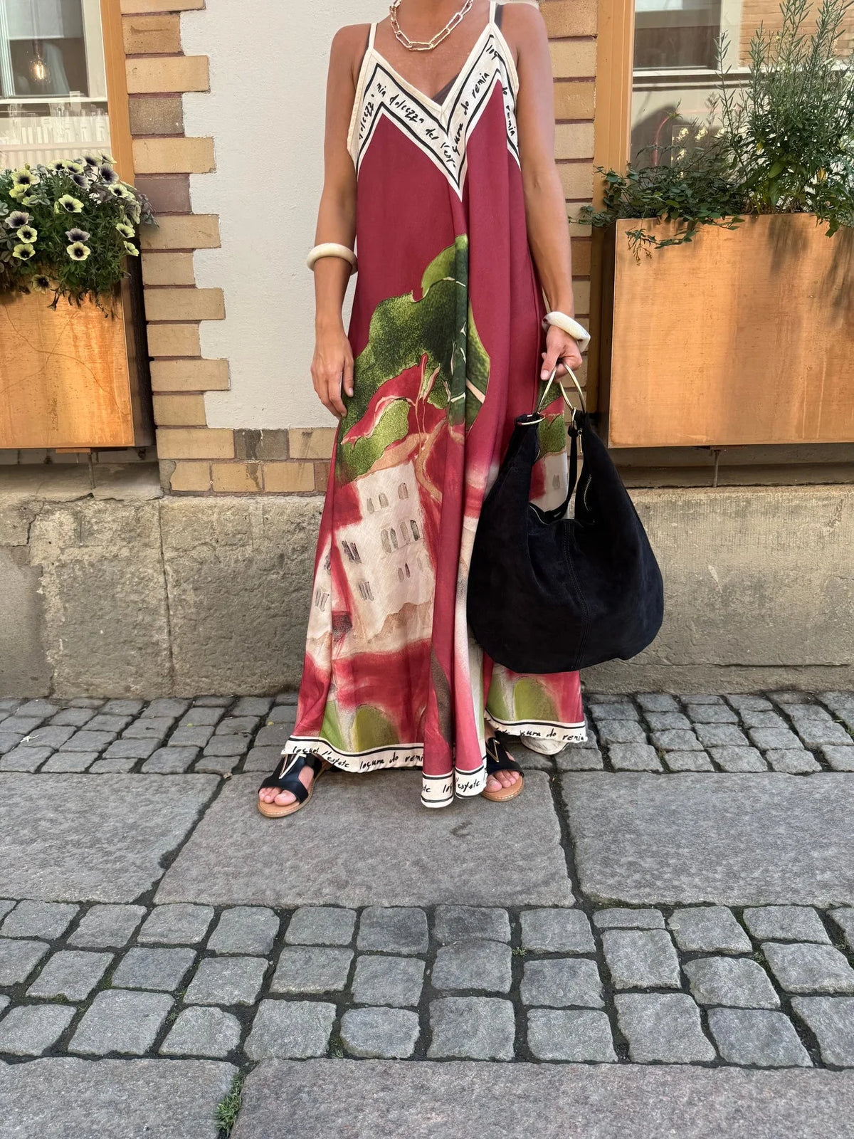 Printed A-Line Strappy Maxi Dress