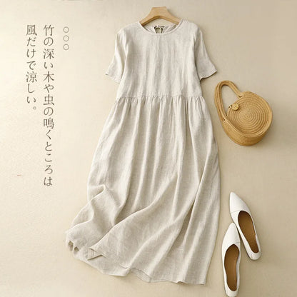A-Line Linen Midi Dress with Pockets