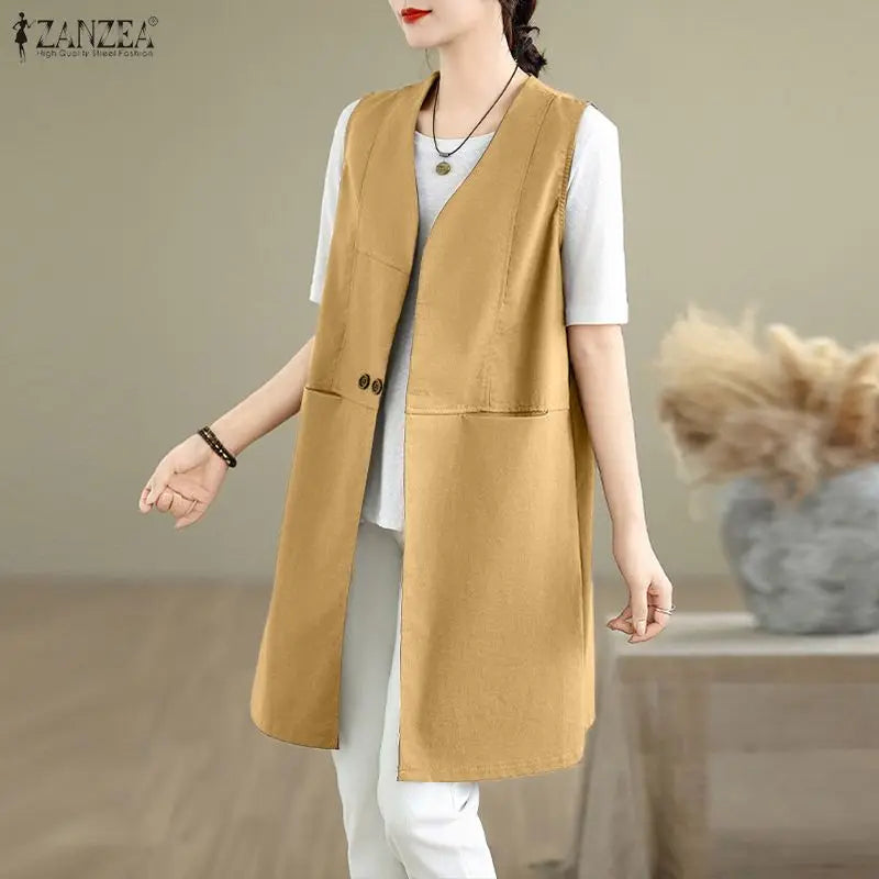 Longline V-Neck Button Waistcoat